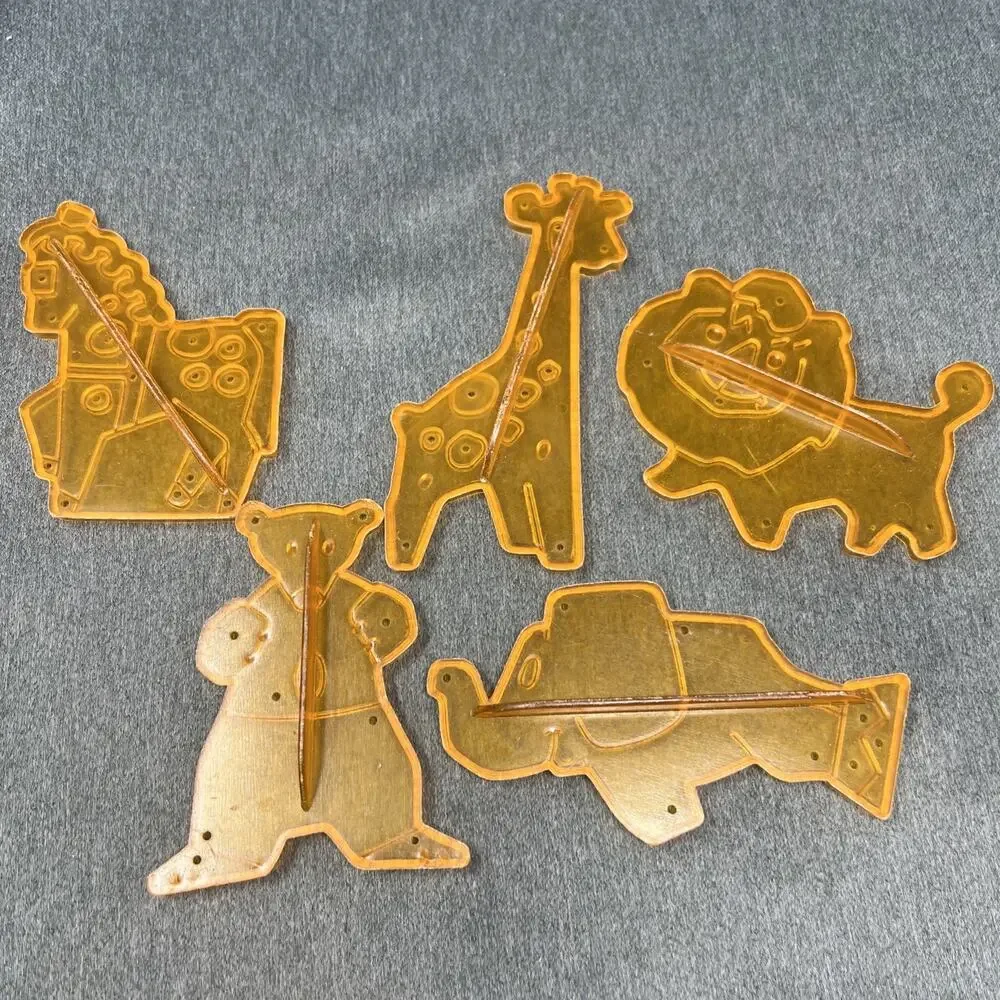 Vintage Orange Plastic Circus Animal Cookie Cutters 5pc Giraffe Lion Horse Bear